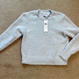NWT Calvin Klein Women's Fuzzy Light  Gray Sweater Sz M